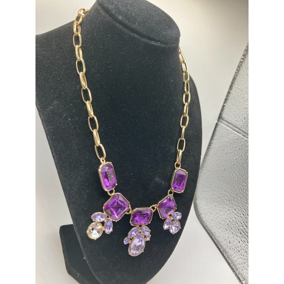 Purple Rhinestones Faceted Formal Gold-Tone Statement 21.25" Necklace! - Picture 4 of 7